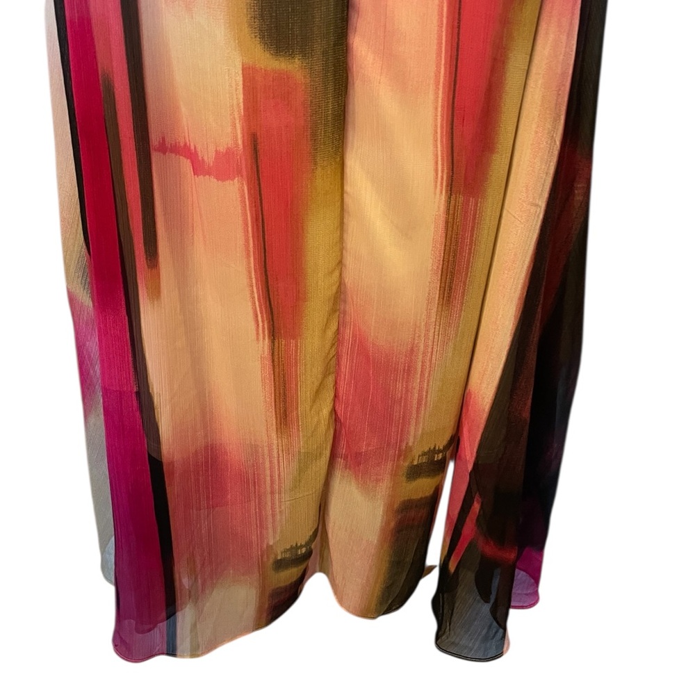 DKNY Pink/Black/Beige Print V-Neck Surplice Tie-Waist High-Low Dress - Size 14W - Picture 9 of 16